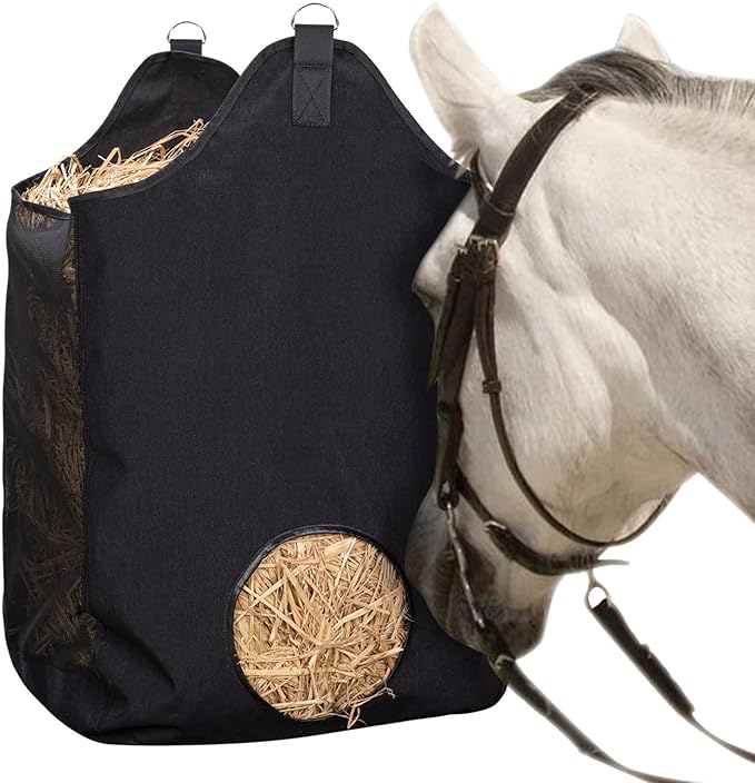 Hay Bags for Horse, Large Capacity Feeding Bag, Hay Nets for Sheep, Goats, Open Feed Hole Hay Feeder for Slow Feeding (Black)