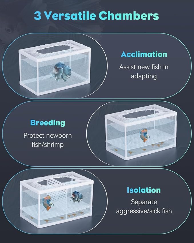 Pawfly Fish Tank Breeder Net Aquarium Fish Breeder Box with Nylon Mesh & Suction Cups, Fish Separation Net Large Isolation Box, Fish Fry Hatchery Incubator Hatching Box for Baby Fish Shrimp Betta