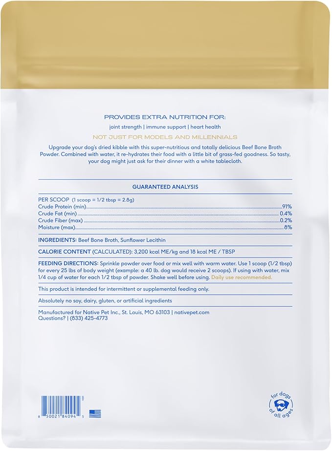 Native Pet Bone Broth Big Pack Bundle - Chicken (23 Oz.) & Beef (19 oz.) Flavored Dog Food Topper for Picky Eater - Dog Gravy & Bone Broth Powder