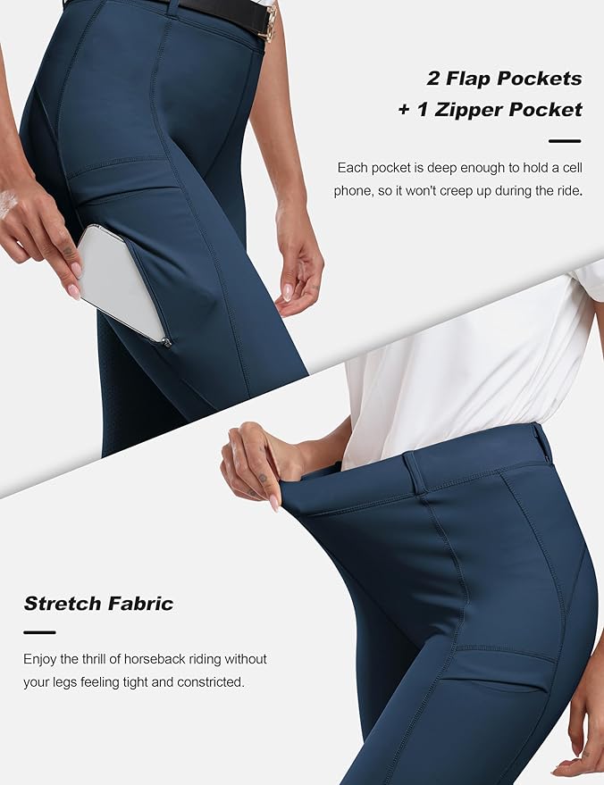 MoFiz Women's Silicone Full Seat Horse Riding Pants Zipper Pockets Equestrian Breeches Riding Tights