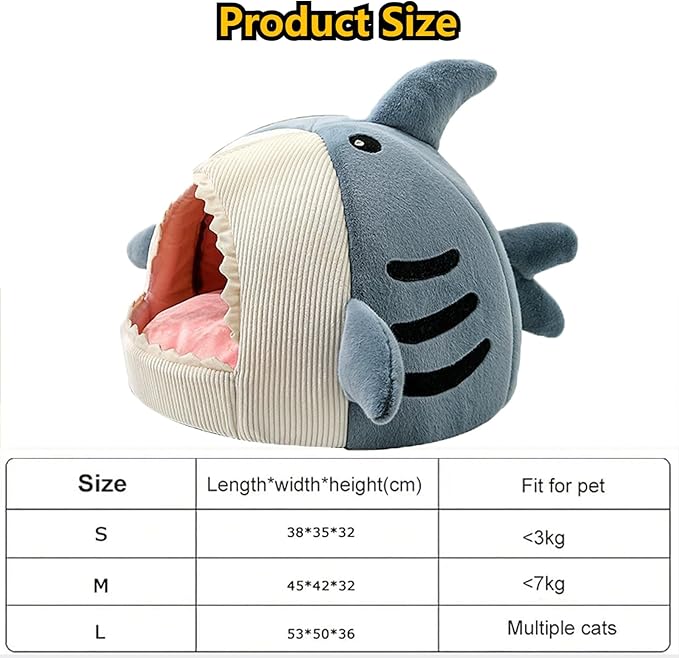 Shark Cat House, Shark Shaped Kennel, Kitten Bed Hideout House, Covered Shark Head Shaped Indoor Pet Nest for Cat, Small Dogs (Blue, S(15 * 13.8 * 12.6 in))