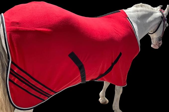 Majestic Ally Anti Pill Fleece Horse Blanket/Sheet with Silver Braided Rope (Red, 80)