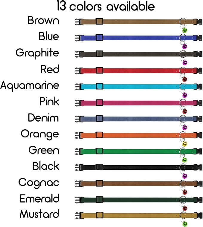 Breakaway Cat Collar Leather with Removable Bell - 13 Colors Available - Soft Adjustable Girl Boy Safety Lightweight Pet Kitten Collars Pink Brown Blue Green Red Orange Black (Pink)