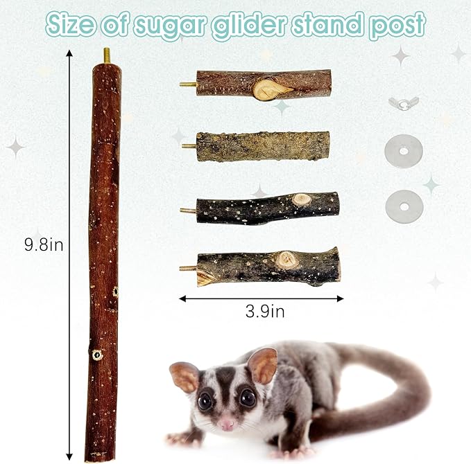 BNOSDM Sugar Glider Toy Natural Fruitwood Perch Stand Squirrel Hanging Wooden Climbing Pole Hamster Paw Grinding Perch Small Animal Cage Accessories for Chinchillas Rats Gerbil