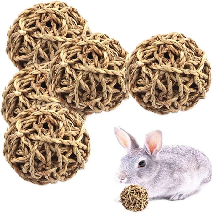 Hamiledyi 10PCS Rabbit Grass Balls 2.8in Large Guinea Pig Balls Small Animal Activity Enrichment Toy for Bunny Chinchilla Hamster Gerbil Grinding Playing