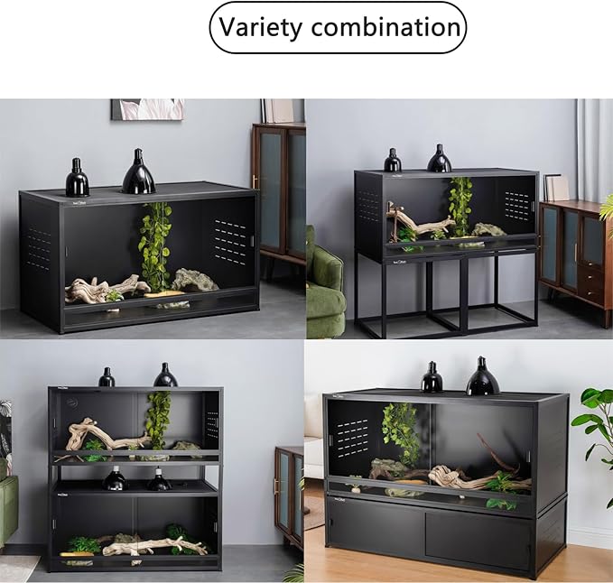 Large PVC Reptile Enclosure 76 Gallons with 12'' Height Cabinet Reptile Terrarium 44''x20''x20'' for Bearded Dragon Gecko Lizard Snake, Wide Breeding Vivarium Area with Sliding Doors Lock