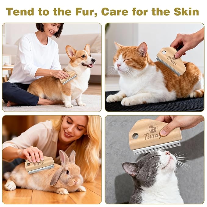 Dog Brush for Shedding, Deshedding Brush for Dogs, Pet Hair Removal Tool, Painless Wood Remover for Pet Hair, Cats, Horses Cleaning, Grooming, Short and Long Fur, Ergonomic Design, 4.3inch