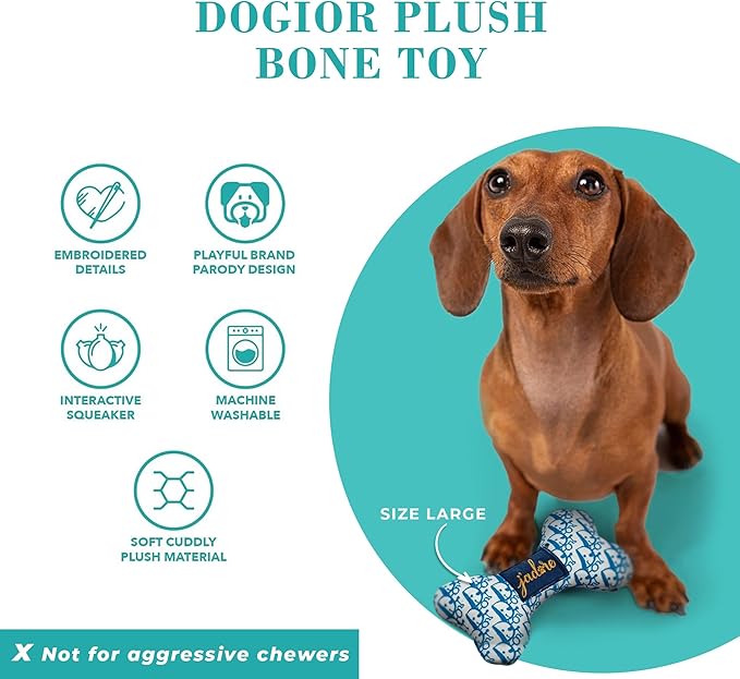 Haute Diggity Dog Dogior Bone, Plush Designer Dog Toys with Interactive Squeaker, Stimulating Pet Enrichment, Machine-Washable & Safe Materials for All Breeds, Size Medium
