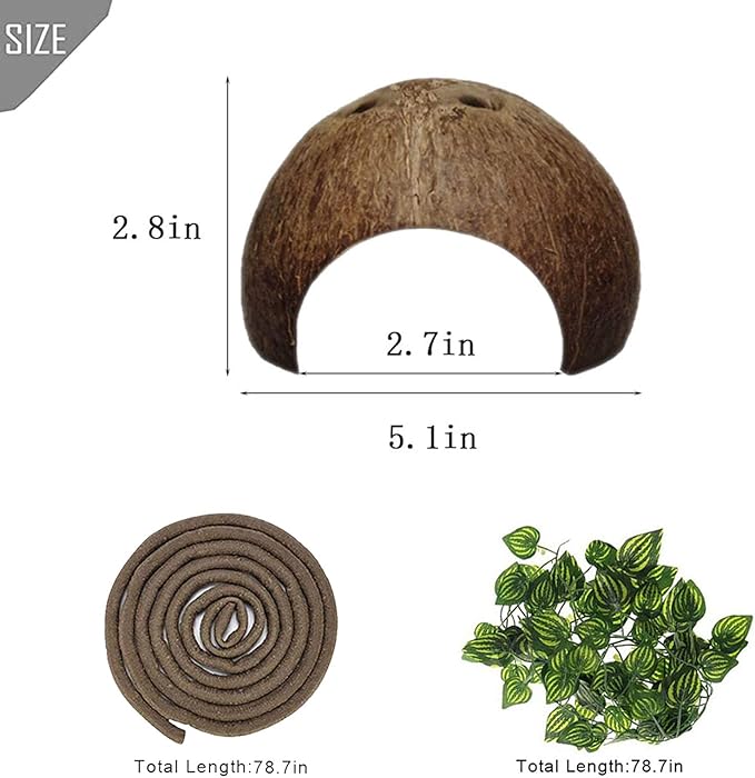 PINVNBY Bearded Dragon Tank Accessories,Reptiles Resin Human Skull Habitat Decor,Lizard Hammock Coconut Shell Hut Hideouts Cave Jungle Climber Vines Leaves Decorations for Chameleon Snake Spider Gecko