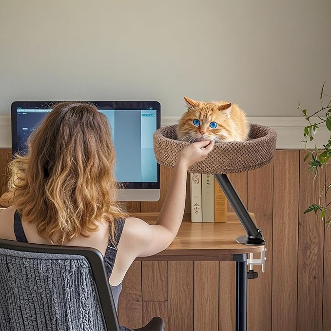 Simcat Modern Desk Cat Bed for Indoor Cats, Removable Study Office Game Tables Cat Desk Bed, Small Day Kitten Adjustable Pet Nest Bed