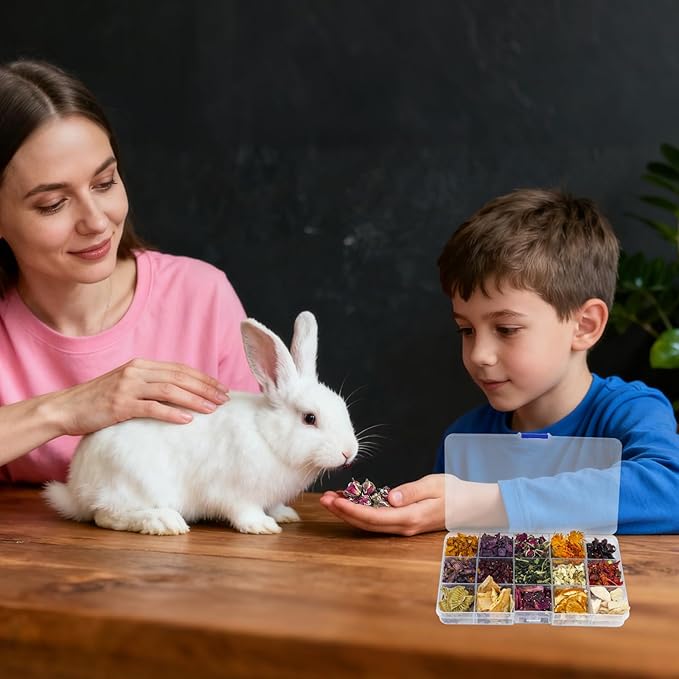 Bunny Treats, Treat Box with 15 Kind of Snacks for Rabbit, Hamster, Chinchilla, Guinea Pig and Other Small Pets, Chinchilla Treats, Guinea Pig Treat