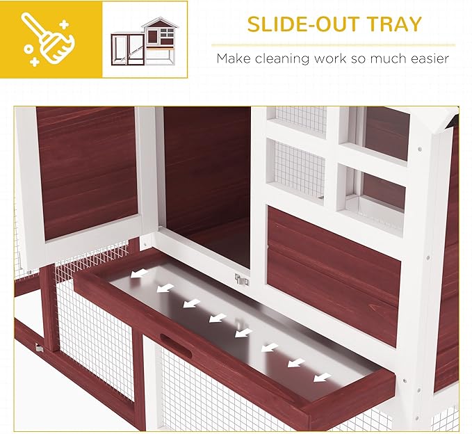 PawHut 48" Wooden Rabbit Hutch Bunny Cage with Waterproof Asphalt Roof, Fun Outdoor Run, Removable Tray and Ramp, Brown