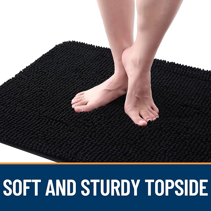 OLANLY Dog Door Mat for Muddy Paws 48x30, Absorbs Moisture and Dirt, Absorbent Non-Slip Washable Doormat, Quick Dry Chenille Mud Mat for Dogs, Entry Indoor Entryway Carpet for Inside Floor, Black