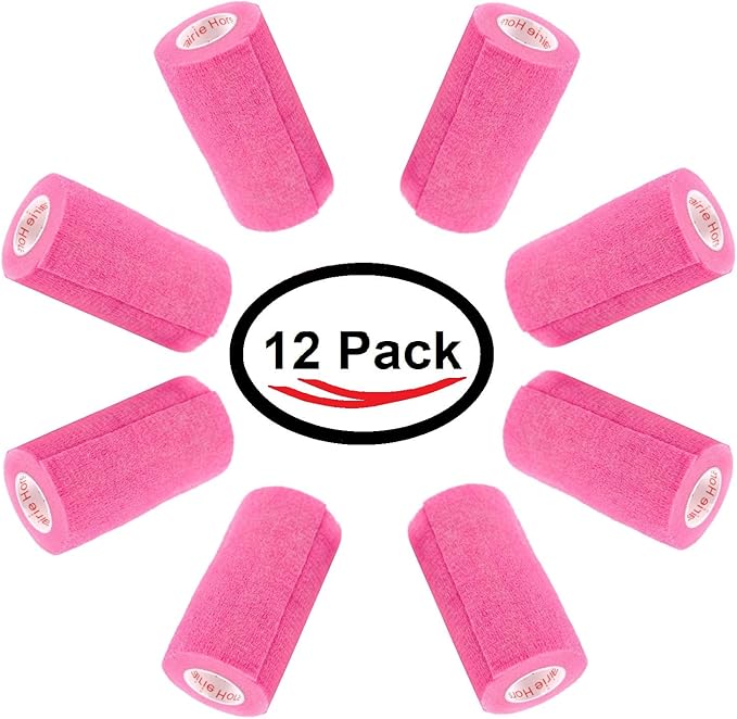 3 Inch Vet Wrap Tape Bulk (Neon Pink) (Pack of 12) Self Adhesive Adherent Adhering Flex Bandage Grip Roll for Dog Cat Pet Horse