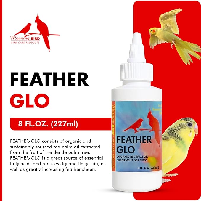 Morning Bird Feather Glo 8 Oz – Palm Oil Supplement for Birds – Supports Pet Skin Treatment Spray, Feather Shine & Immune Health – Vitamin, Mineral & Energy Support for All Bird Types