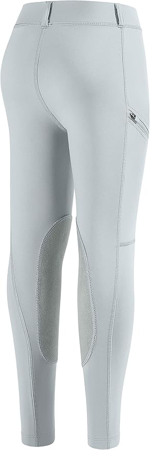SANTINY Girls Horse Riding Pants with Zipper Pockets Kids Stretchy Equestrian Breeches Knee-Patch Youth Schooling Tights