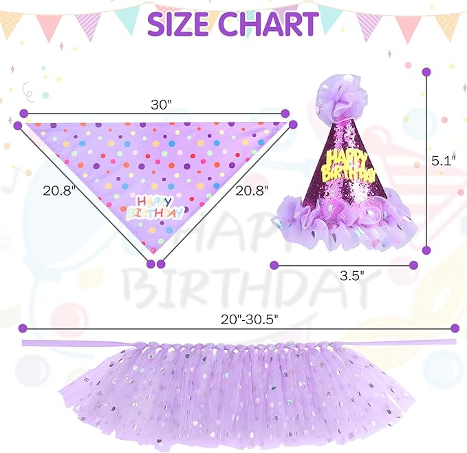 SCENEREAL Dog Birthday Bandana with Hat and Dress Girl Set, Large Dog Birthday Party Supplies, Cute Tutu Skirt Outfit for Medium Big Dogs
