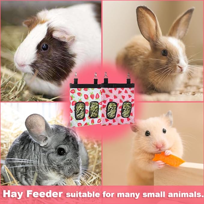 DZWLKJ Guinea Pig Hay Feeder, 2 Pack, 11 x 9 x 1 Inches, Rabbit Hay Feeder Bag, Stainless Steel, 600D Oxford, Watermelon and Strawberry