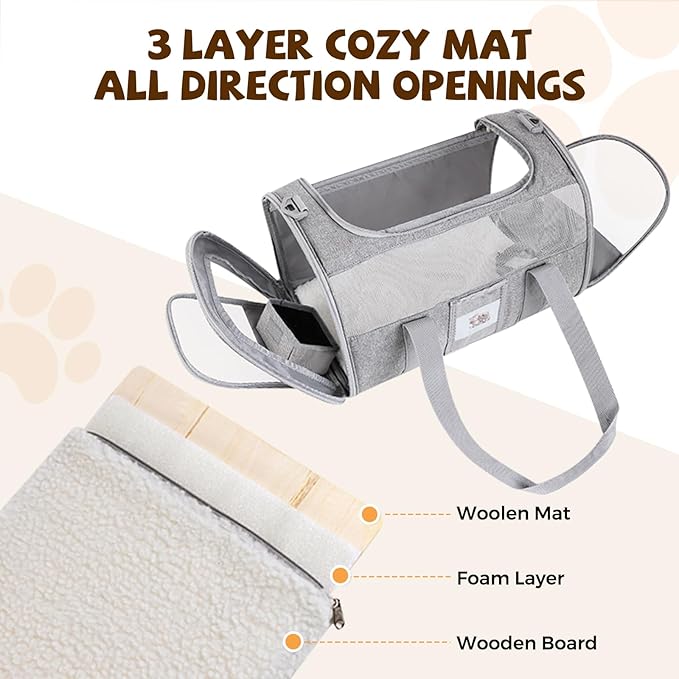 Cat Carrier Soft for Pets Up to 15 Lbs, Cat Travel Bag with Padded Shoulder Strap and Detachable Cat Food Bowl, Pet Dog Carriers for Small Dogs Travel Puppy Carry Airline Approved, Grey