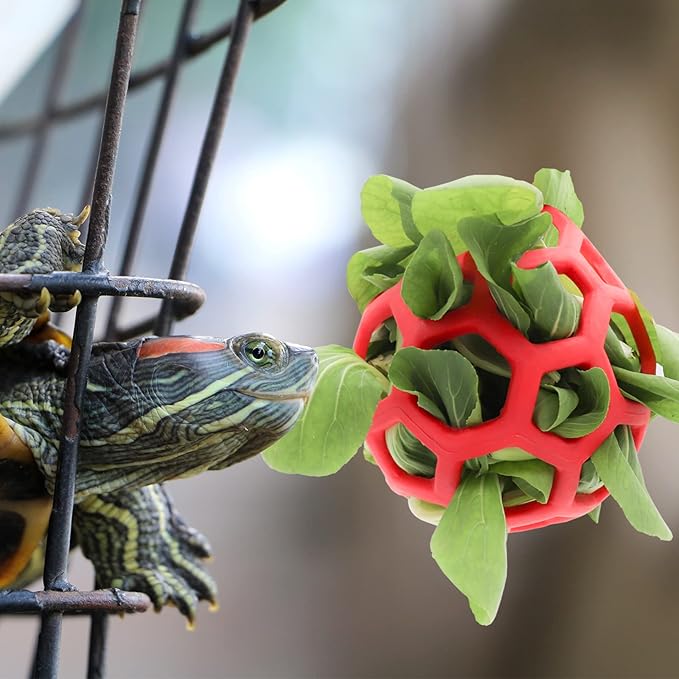 Tortoise Treat Ball Toy Hay Feeder Hanging Feeding Grass Ball Fruit Vegetable Feeder Holder Foraging Toy for Small Animals Pet Tortoise Turtle