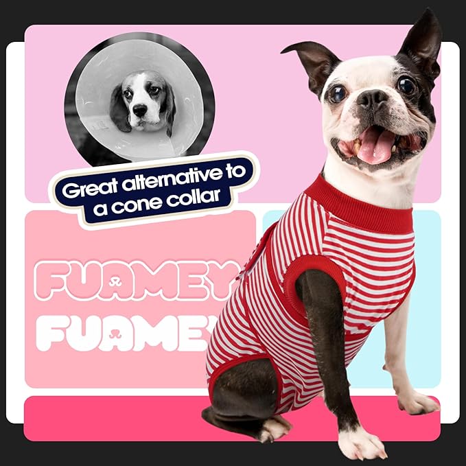 FUAMEY Dog Recovery Suit Male,Dogs Surgery Neuter Suits Puppy Spay Shirts for Female Protect Dog's Skin Anti Licking Abdominal Wounds Doggie Onesie Pet Bodysuit Alternative to Cone Red Stripes XL