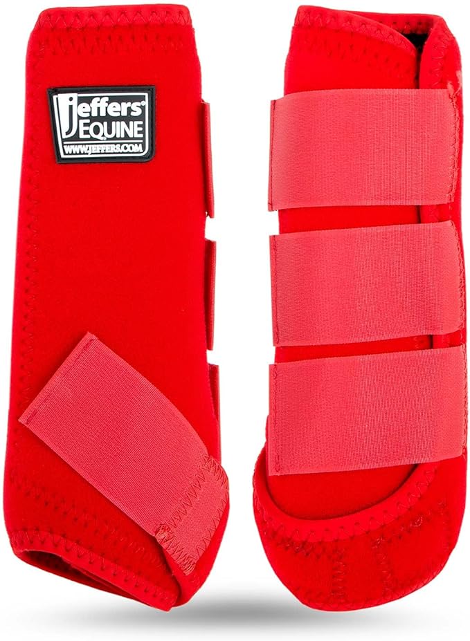 Jeffers Equine Protective Horse Boots 1 Pair Red - Safe Neoprene Leg Guards & Comfortable Fit, Durable Strap Closures, Front & Hind Support, Equestrian Accessories for Travel & Riding - Small