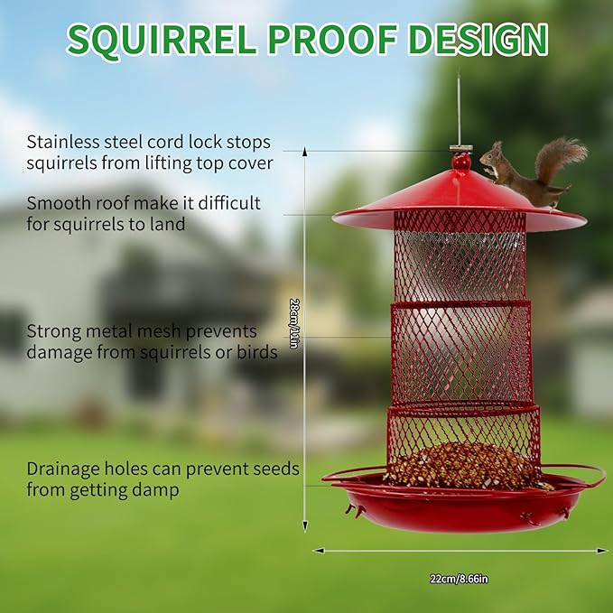 Bird Feeders for Outdoors, Hanging Metal Bird Feeder with 4.5LB Large Capacity, Red Wrought Iron Feeder,Sturdy & Weatherproof, Easy to Clean & Refill, Great for Attracting Wild Birds