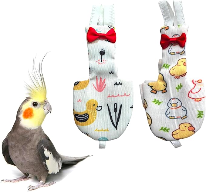 UKJENT Bird Diaper Protective Parrot Nappy - 2 Pack, Reusable Flight Suit with Waterproof Inner Layer, Washable Cute Urine Wet Suit for Cockatiel Monk Parakeet Sun Parakeet Lory(M)