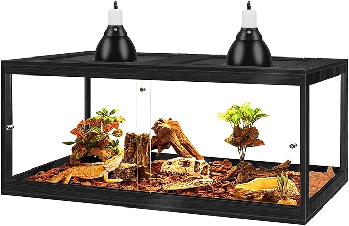 PROLEE Bearded Dragon Tank,81 Gallon Reptile Tank with Meatl Mesh Roof and Front Sliding Door, Lizard Tank,Spacious Reptile Enclosure for Snakes,Lguanas, Chameleons (Black)