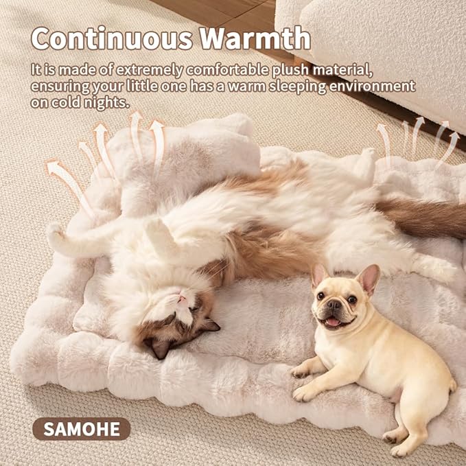 Cat Beds Cozy Pet Mat Faux Fur Kitten Pad Bed for Carriers/Couch Dog & Puppy Cute Friendly 23 x 15 Inch Medium White