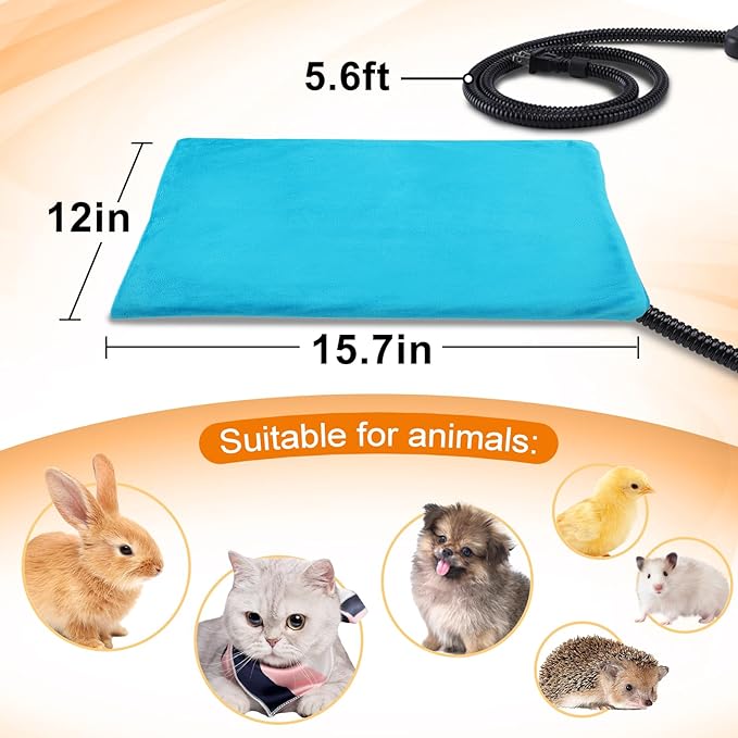 ANPHSIN Pet Heating Pad for Small Animal - Fire Retardant Heated Pad with Overload Protection Anti Chew Cord for Puppy Kittens Chicks Rabbits Ferrets Hedgehogs Outdoor Indoor 15.7 x 12 Inches