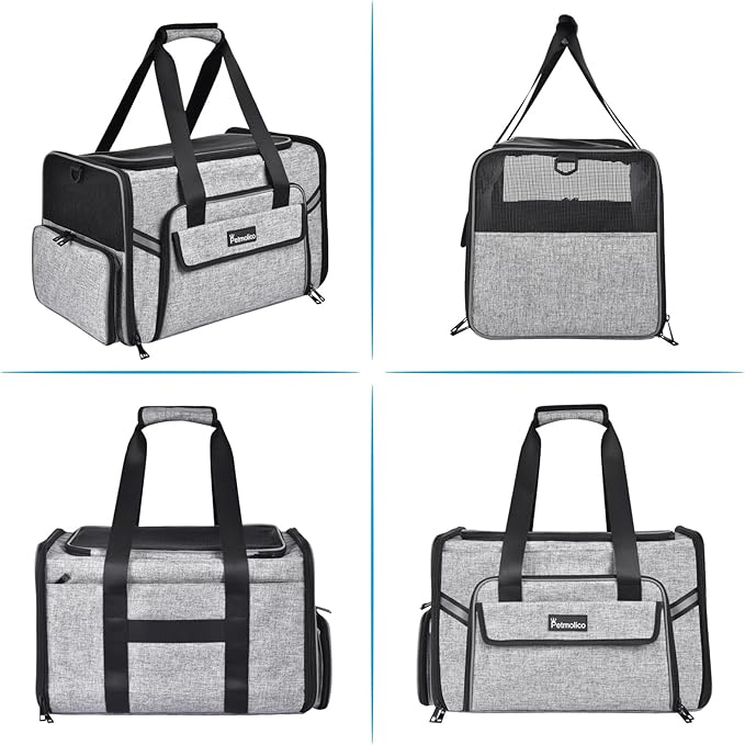Petmolico Cat Carrier Soft-Sided Pet Bag for Small Medium Cats Puppies 16LBs - Airline Approved Pet Travel Carrier 3 Open Doors (Medium,Grey-X862)