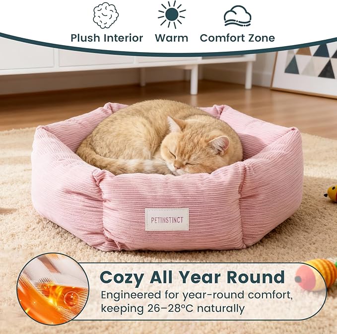 Large Cat Bed, Washable Orthopedic Cat Beds for Indoor Cats, Soft Donut Calming Dog Bed for Small Medium Dogs with Anti Slip Bottom, Cute Kitten Bed, 29.5x29.5x7.9 in, Pink