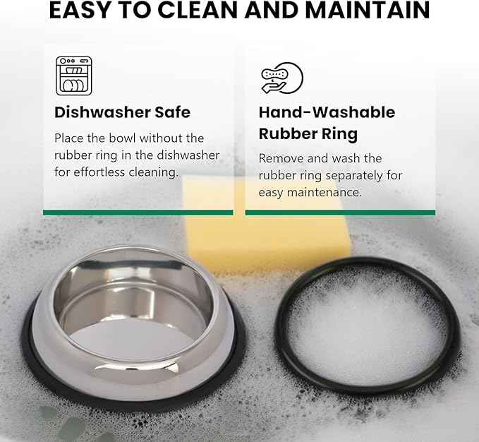 ICONIC PET 1 Cup/8 Oz Heavy Weight Non-Skid Stainless Steel High Back Pet Food/Water Bowls with Removable Anti Skid Rubber Ring - Dog/Cat Feeding Bowl in Unique Design, Dishwasher Safe