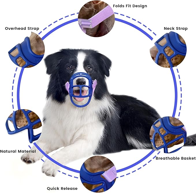 Basket Muzzle Allows Panting Drinking - Anti Biting Chewing, Suitable for Grooming Trimming Training, for Small Medium Large Dogs (Blue, Size 6)