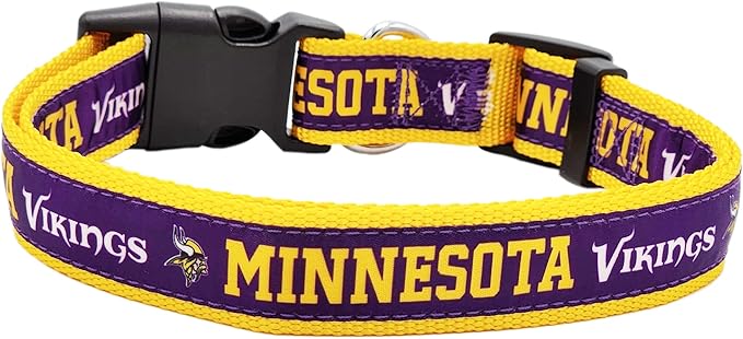 NFL Vikings Dog & Cat Collar - Large, Shiny & Colorful Football Team Collar