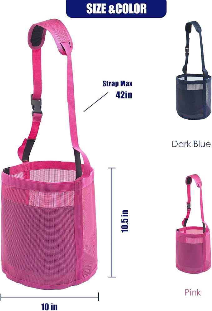 Horse Feed Bag for Grain - Heavy Duty Mesh Horse Feeder with Adjustable Strap,Comfort Neck Pad,Nose Pad Horse Muzzle Feed Bag(Medium,Pink)