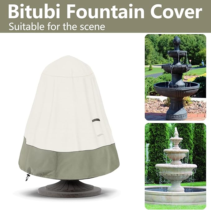 Bitubi Fountain Cover（40"x50"） 600D Oxford Cloth Garden Fountain Statue Protective Cover with Drawstring Waterproof Windproof Fountain Protector