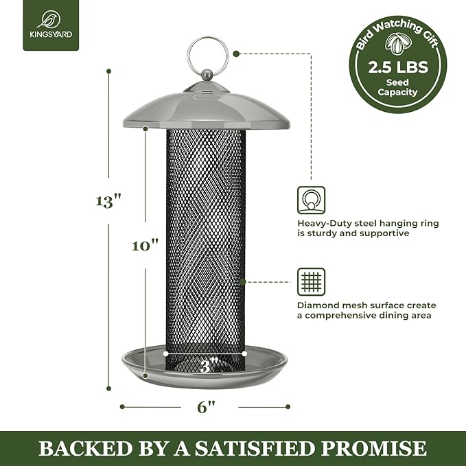 Kingsyard 2 Pack Finch Feeders for Outdoors Hanging, Metal Mesh Tube Bird Feeder for Nyjer/Thistle Seed, 2.5 lbs Large Capacity (Grey)