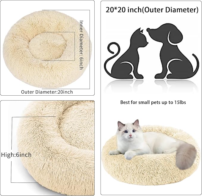 Nisrada Cat Beds for Indoor Cats,20 Inch Dog Bed for Small Melium Large Dogs, Washable-Round Pet Bed for Puppy and Kitten with Slip-Resistant Bottom