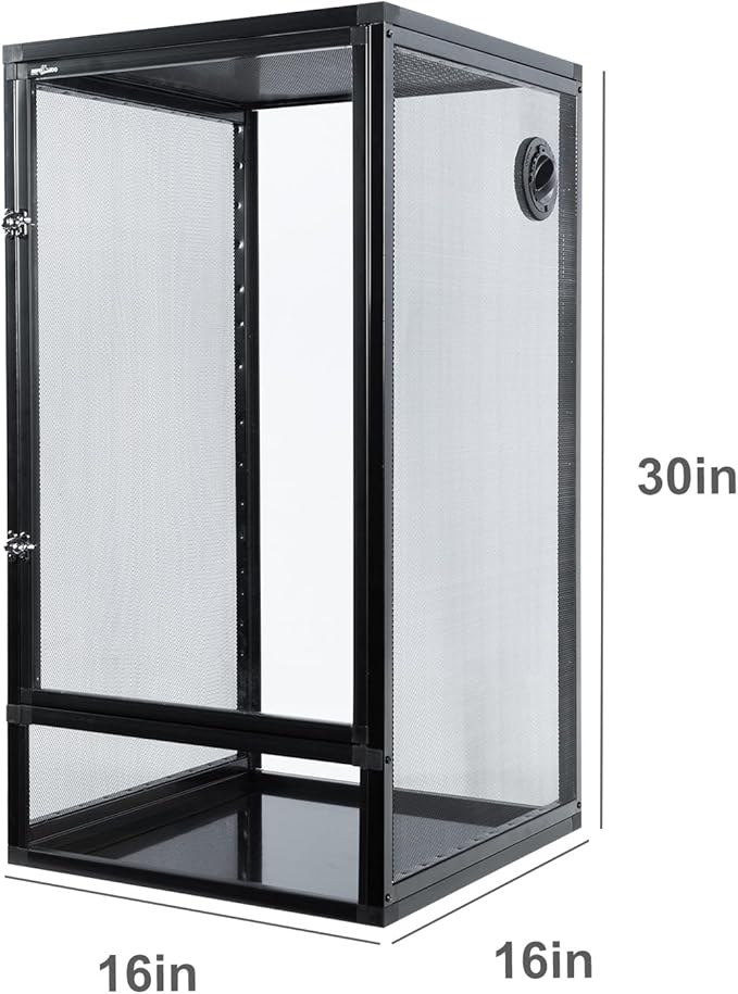 REPTI ZOO 16" x 16" x 30" Front Opening Chameleon Cage with 3-Sided Metal Mesh, 34 Gallon Screen Vertical Terrarium with Background Sticker, Tall Enclosure for Chameleon, Tree Frog, Arboreal Reptiles