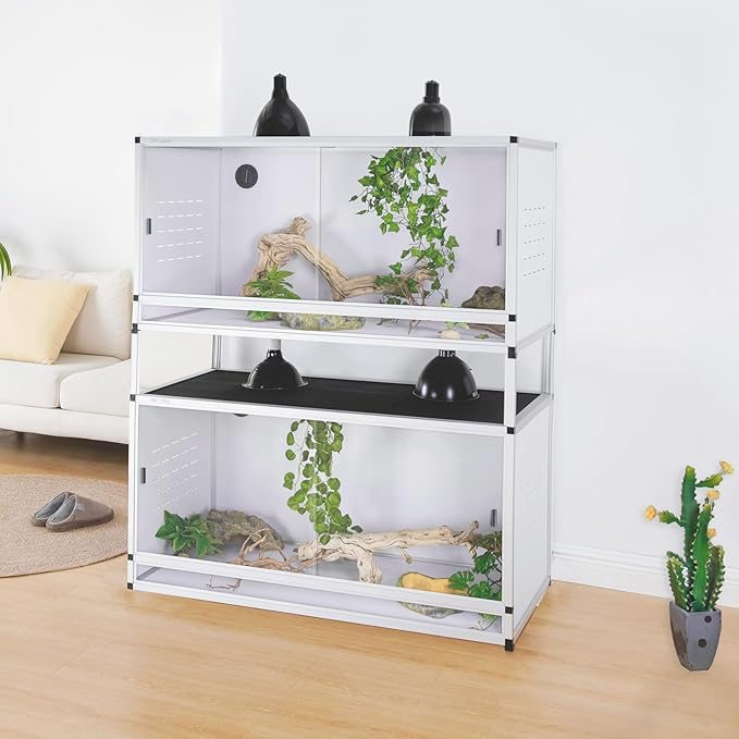 PVC Reptile Enclosure 44''x20''x20''Stackable Space Efficient ToxiRium Large Reptile Terrarium 76 Gallons for Bearded Dragon Gecko Lizard Snake,Vivarium with Sliding Doors Lock-2pcs with spacers