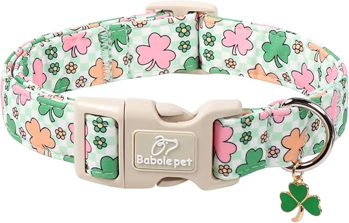 St Patricks Day Dog Collar for Medium Dogs - Cute Pastel Lucky Clover Dog Collars, Lightweight Adjustable Irish Green Festival Dogs Collars with Quick Release Buckle M