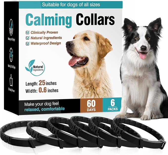 6 Packs Calming Collar for Dogs Dog Calming Pheromones Collar Separation Anxiety and Stress Relief Anti Anxiety 60 Days Calm Pheromone Collars Adjustable Waterproof for Small Medium Large Dogs 25 Inch