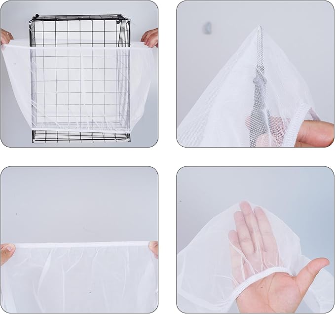 Fengek 2 Pcs Adjustable Bird Cage Cover & Seed Catcher Net - Stretchy Bird Cage Accessories for Night Cover & Seed Guard (White)