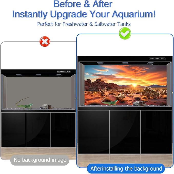 Aquarium Background & Terrarium Background – Ultra HD Static Cling, Tape-Free, Desert Sunset Design for Reptile Tank Decorations, Perfect for Bearded Dragon and Leopard Gecko Tanks 23.6 X 70.8 Inches