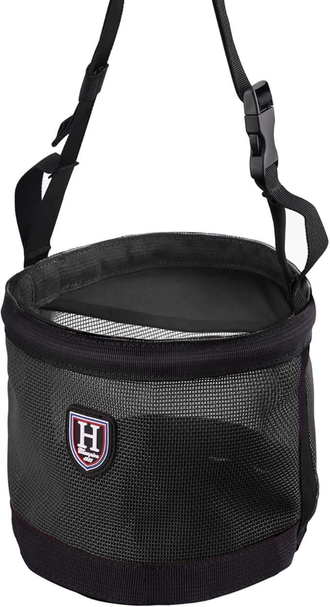 Harrison Howard Horse Muzzle Feed Bag Nylon Mesh Grain Feed Bag with Adjustable Strap Mars Black Small