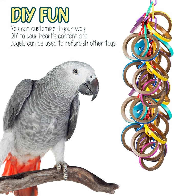 60 Pcs Bagels Bird Toys Bulk for Parrots Durable Cardboard Core Bird Toy Chewing Shredding Foraging Play Foot 2.5'' for Small and Medium Parrot Mini Macaws African Grey Cockatoos