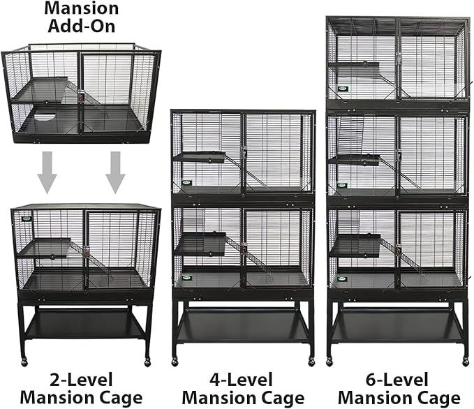 Durable All-Metal Mansion Cage for Chinchillas, Rats, Ferrets, Degus, Prairie Dogs (4-Level)