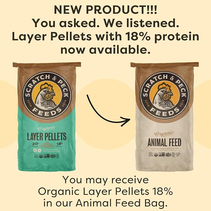 Scratch and Peck Feeds Whole Grain Layer Pellets Chicken and Duck Feed - 25 lbs Bag - Corn-Free and Soy-Free - 18% Protein, Certified Organic and Non-GMO Project Verified Chicken Food